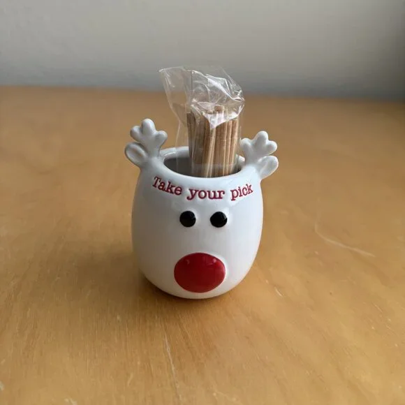 Mud Pie Take Your Pick Reindeer Toothpick Holder Rudolph Holiday Red NWOT - Picture 2 of 4